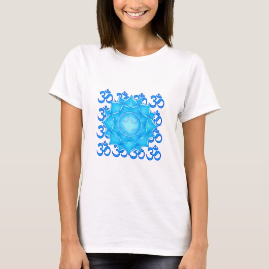 Lotus-Blume aus blauem Glas, Gezeichnet mit Om-Mus T-Shirt (Vorderseite)