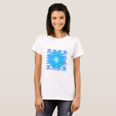 Lotus-Blume aus blauem Glas, Gezeichnet mit Om-Mus T-Shirt (Vorne ganz)