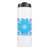 Lotus-Blume aus blauem Glas, Gezeichnet mit Om-Mus Thermosbecher (Vorderseite)