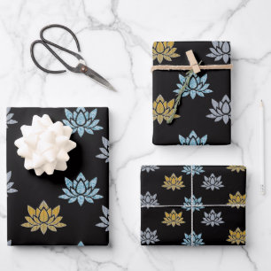 Lotus Blume Blau Silver Gold Yoga Flat Geschenkpapier Set