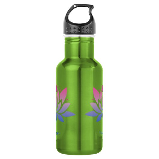 Lotus Blume Blauer rosa benutzerdefinierter Text Edelstahlflasche (Vorderseite)