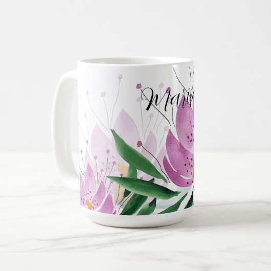 Lotus Blume Bloom Lilac Violet Wasserfarbe Kaffeetasse (Vorderseite Links)
