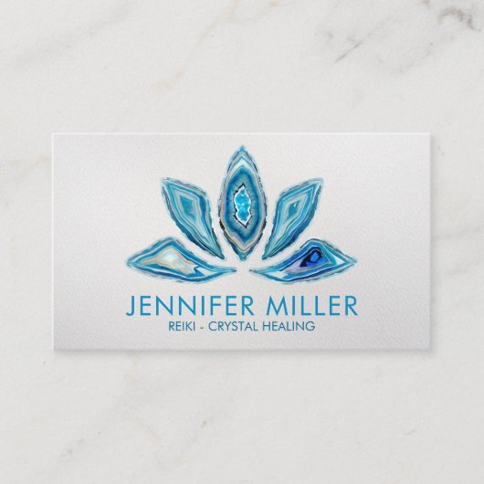 Lotus Blume - Blue Agate Geode Watercolor Visitenkarte (Vorderseite)