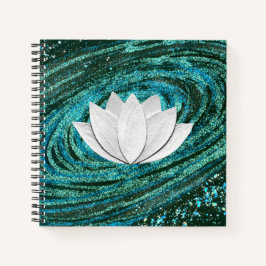 Lotus Blume Blue Green Galaxy Notebook Notizblock
