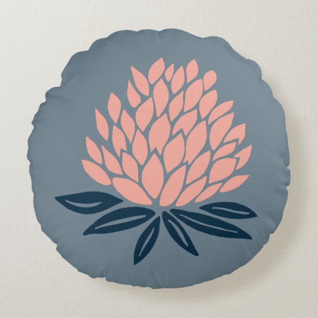 Lotus Blume Blue Pink Zen Rundes Kissen (Vorderseite)
