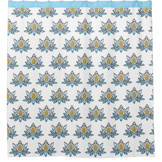 Lotus Blume Blue Silver Gold Zen Yoga Duschvorhang (Vorderseite)
