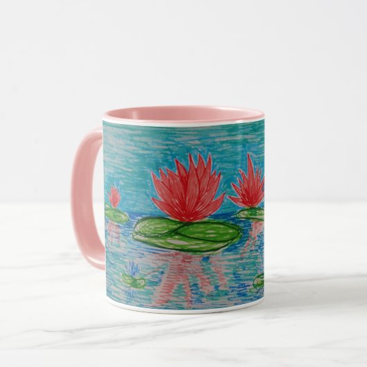 Lotus-Blume, die die Combo-Tasse Gezeichnet haben Tasse (Vorderseite Links)