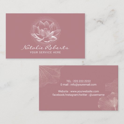 Lotus Blume Dusty Rose Yoga Instructor Visitenkarte (Vorne/Hinten)