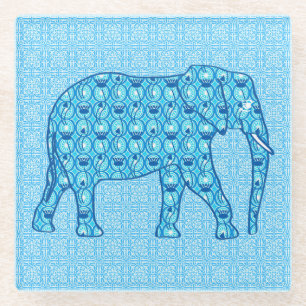 Lotus Blume Elefant - Türkis Glasuntersetzer