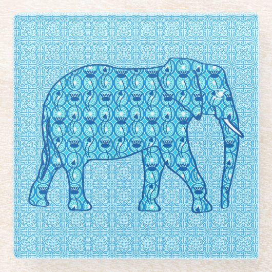 Lotus Blume Elefant - Türkis Glasuntersetzer (Vorderseite)