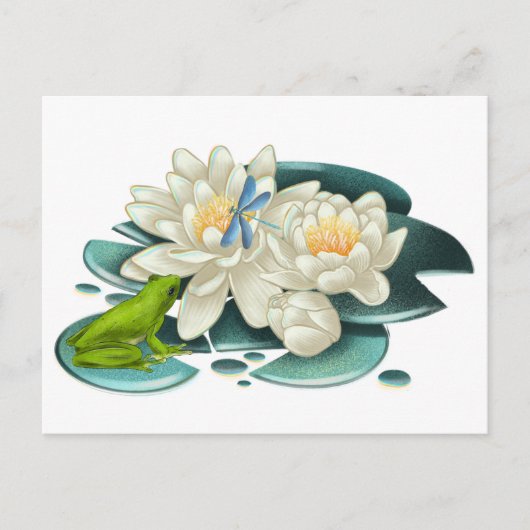 Lotus Blume, Frosch und Dragonfly Postkarte (Vorderseite)