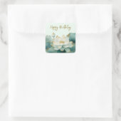 Lotus Blume Gold Kanten Happy Birthday Quadratischer Aufkleber (Tasche)