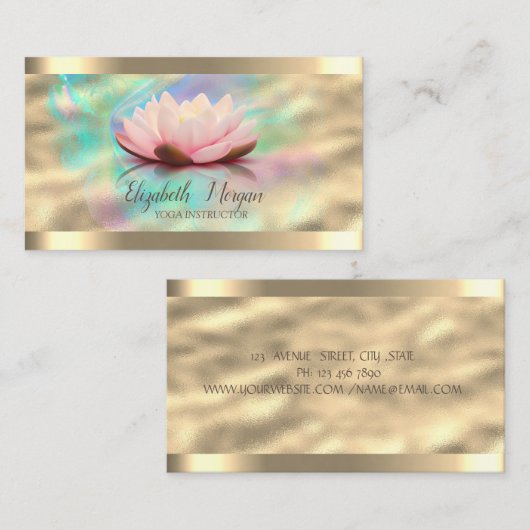 Lotus Blume Gold Strip Rose Gold Holographic Ink Visitenkarte (Vorne/Hinten)