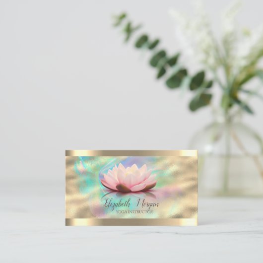 Lotus Blume Gold Strip Rose Gold Holographic Ink Visitenkarte (Stehend Vorderseite)