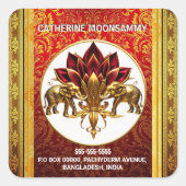 Lotus Blume Hindi Elefanten Rücksendeadresse DIY Quadratischer Aufkleber (Vorderseite)