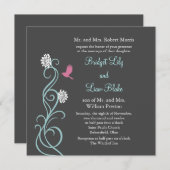 Lotus Blume Hochzeit Einladung (grau) (Vorne/Hinten)