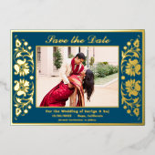 Lotus Blume Indianerin Save the Date mit Foto Gold Folieneinladung (Vorderseite)