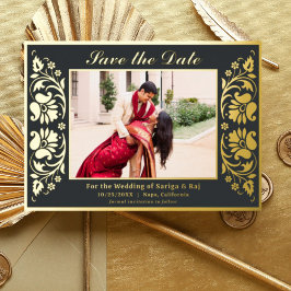 Lotus Blume Indianerin Save the Date mit Foto Gold Folieneinladung