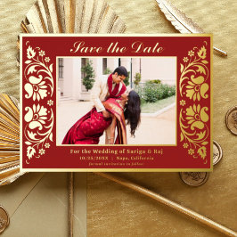 Lotus Blume Indianerin Save the Date mit Foto Gold Folieneinladung