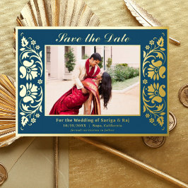 Lotus Blume Indianerin Save the Date mit Foto Gold Folieneinladung