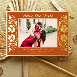 Lotus Blume Indianerin Save the Date mit Foto Gold Folieneinladung