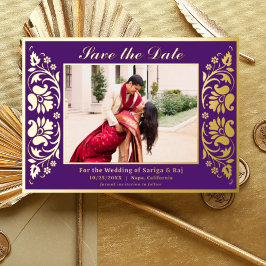 Lotus Blume Indianerin Save the Date mit Foto Gold Folieneinladung