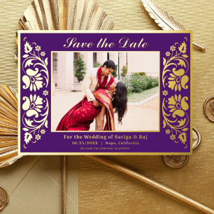 Lotus Blume Indianerin Save the Date mit Foto Gold Folieneinladung