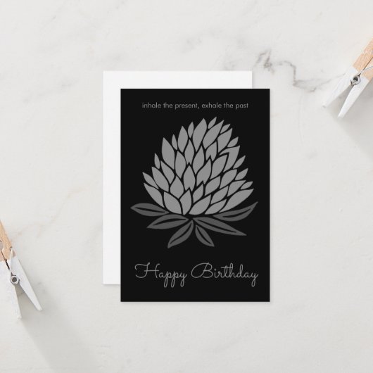 Lotus Blume Inspirational Mindful Happthday Karte (Vorderseite/Rückseite Beispiel)