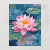Lotus Blume Lily Pad Wasserfarbe Postkarte (Vorderseite)