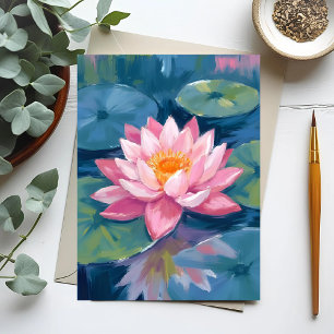 Lotus Blume Lily Pad Wasserfarbe Postkarte