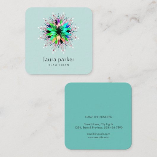 Lotus-Blume-Logo Grüne Massage Yoga Quadratische Visitenkarte (Vorne/Hinten)