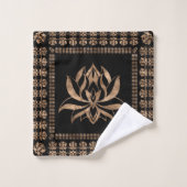 Lotus Blume Luxuriöses Dekor - Schwarz und Gold Badhandtuch Set (Waschlappen)