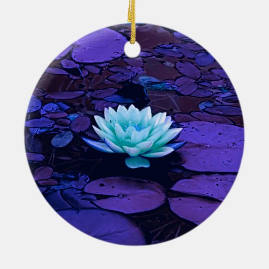 Lotus Blume Magisches Lila Blau Türkis Keramik Ornament (Hinten)