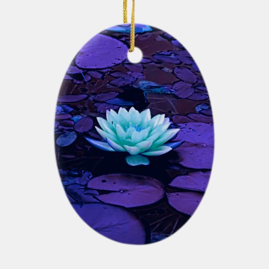 Lotus Blume Magisches Lila Blau Türkis Keramik Ornament (Hinten)