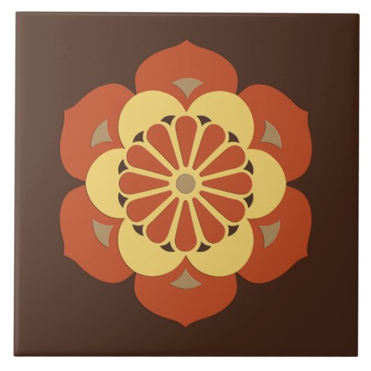 Lotus Blume Mandala, Braun, Rost und Gelb Fliese (Vorderseite)