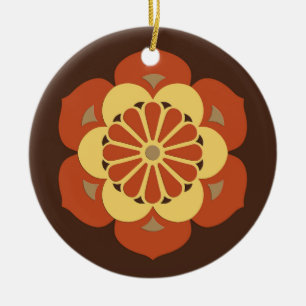 Lotus Blume Mandala, Braun, Rost und Gelb Keramik Ornament
