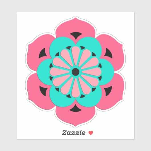 Lotus Blume Mandala, Coral Pink und Türkis Aufkleber (Blatt)