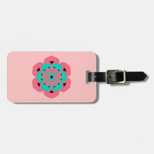 Lotus Blume Mandala, Coral Pink und Türkis Gepäckanhänger (Vorderseite horizontal)