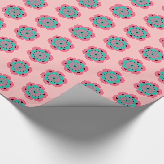 Lotus Blume Mandala, Coral Pink und Türkis Geschenkpapier (Ecke)