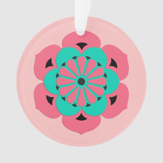 Lotus Blume Mandala, Coral Pink und Türkis Ornament (Vorderseite)
