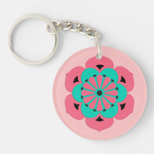 Lotus Blume Mandala, Coral Pink und Türkis Schlüsselanhänger