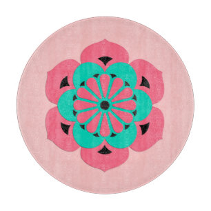 Lotus Blume Mandala, Coral Pink und Türkis Schneidebrett
