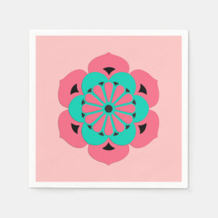 Lotus Blume Mandala, Coral Pink und Türkis Serviette