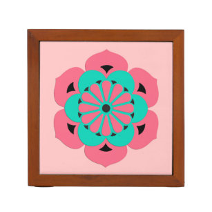 Lotus Blume Mandala, Coral Pink und Türkis Stifthalter