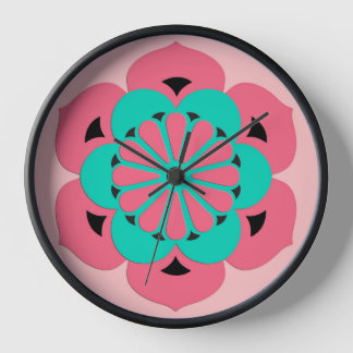 Lotus Blume Mandala, Coral Pink und Türkis Wanduhr