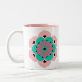 Lotus Blume Mandala, Coral Pink und Türkis Zweifarbige Tasse (Links)