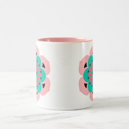 Lotus Blume Mandala, Coral Pink und Türkis Zweifarbige Tasse (Mittel)