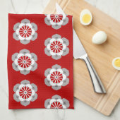 Lotus Blume Mandala, Dunkelrot, Grau und Weiß Geschirrtuch (Viertel Falte)