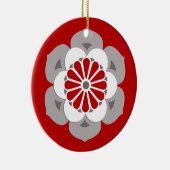 Lotus Blume Mandala, Dunkelrot, Grau und Weiß Keramik Ornament (Rechts)