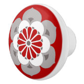 Lotus Blume Mandala, Dunkelrot, Grau und Weiß Keramikknauf (Rechts)